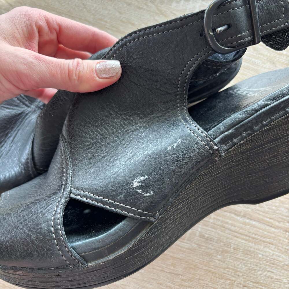 DANSKO Black Leather Buckle/Strap Wedge Shoes Sandals Women's Size 8.5-9 EU 39 - Picture 8 of 8